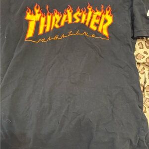 Thrasher Black Tee with Orange-Yellow Flame Logo